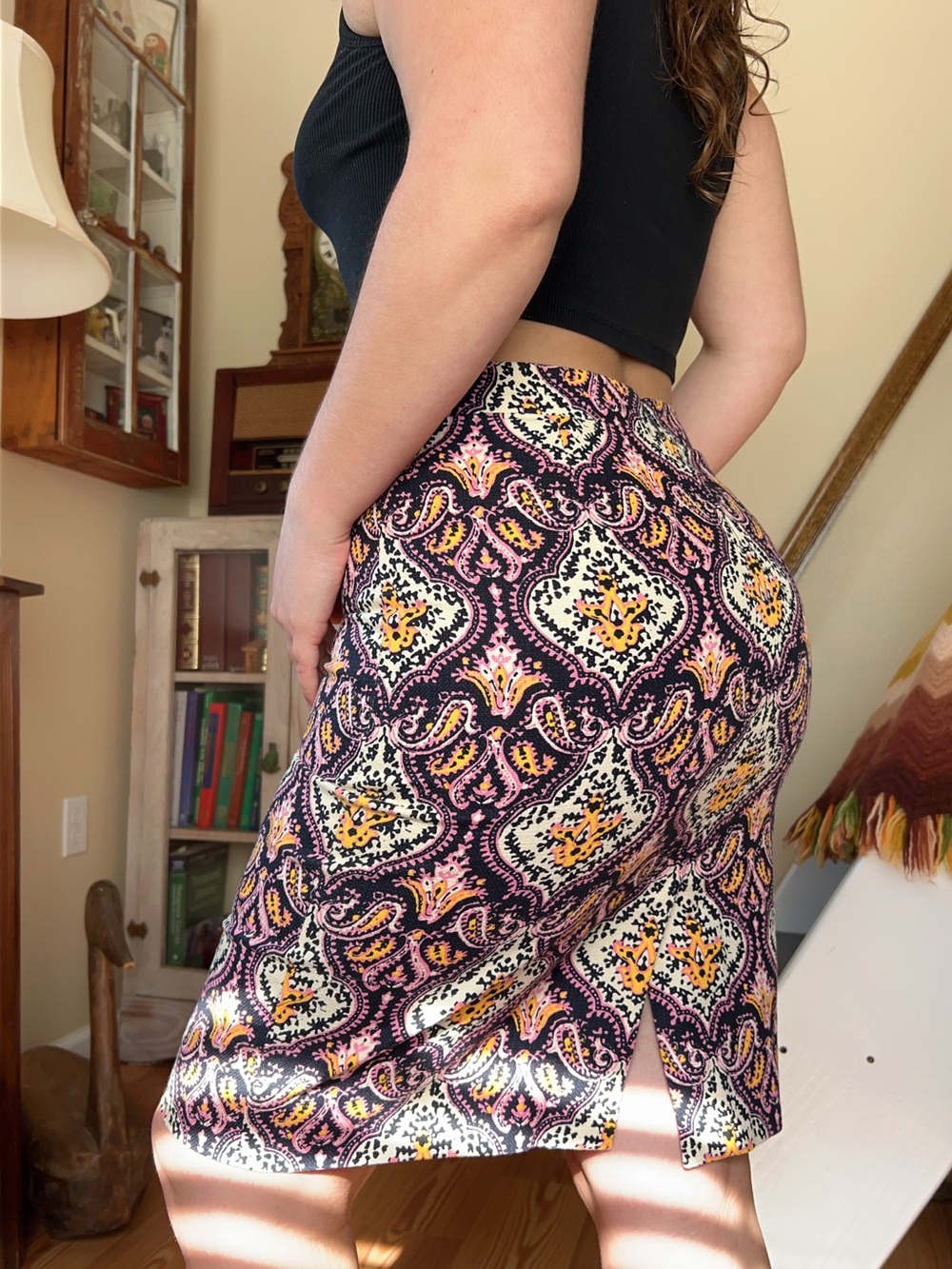 J.Crew Navy Multicolor Paisley Pencil Skirt Woven Fitted Office Chic Preppy